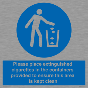 Please place extinguished cigarettes in the containers provided to ensure this area is kept clean